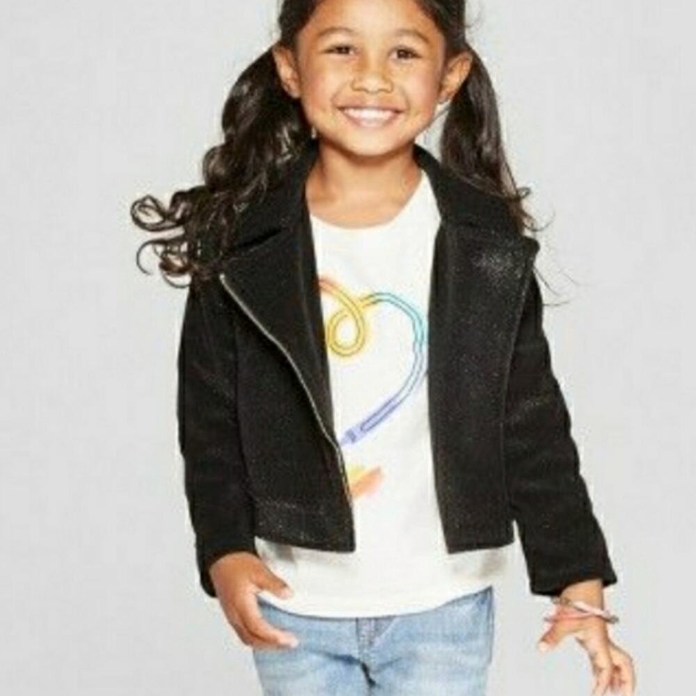 Genuine Kids From Oshkosh Girl's Jacket Black Glitter Zip Front Size 2T